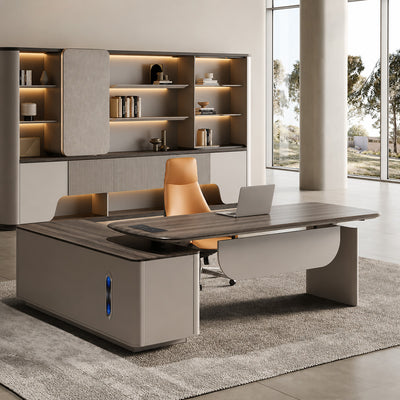 Modern Executive Standing Desk for Office & Home Workspace with Smart Cable Box & Side Storage Cabinet (71–94")