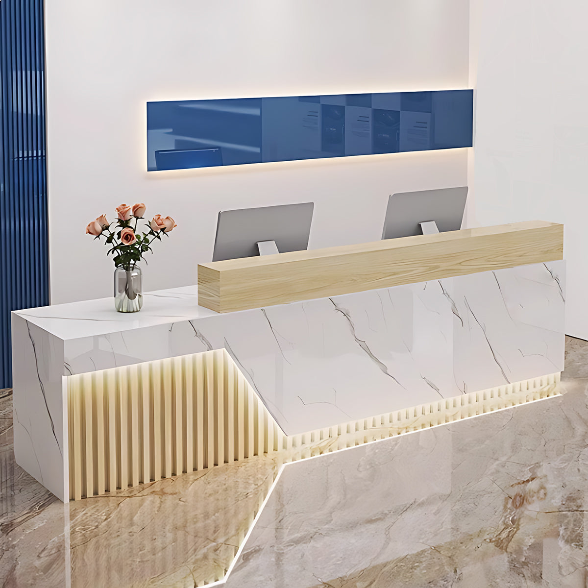 Alt Reception Modern Minimalist Reception Desk 71–126 in Wide with LED Accent Lighti ...