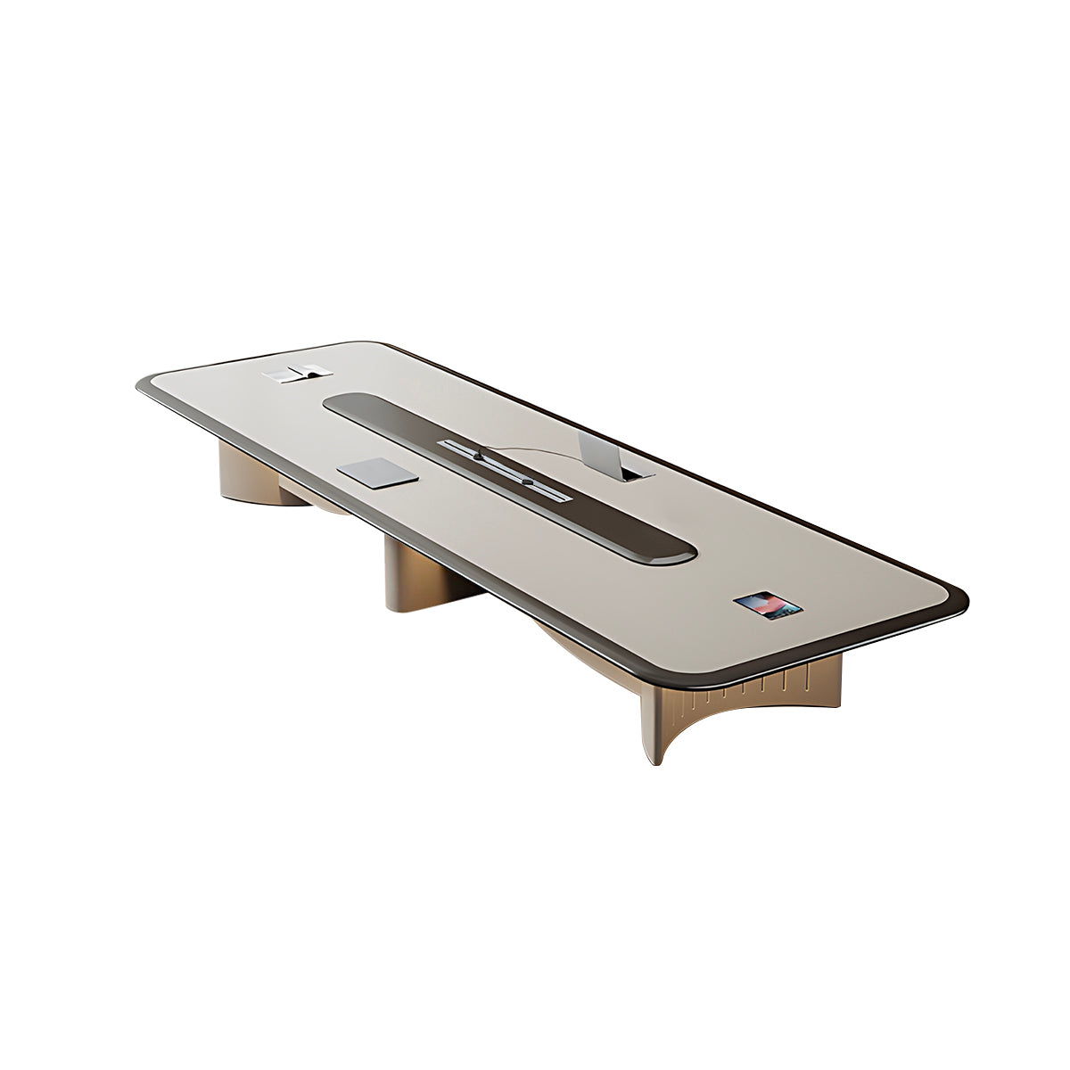 Modern Conference Table with Cable Management and LED Lighting