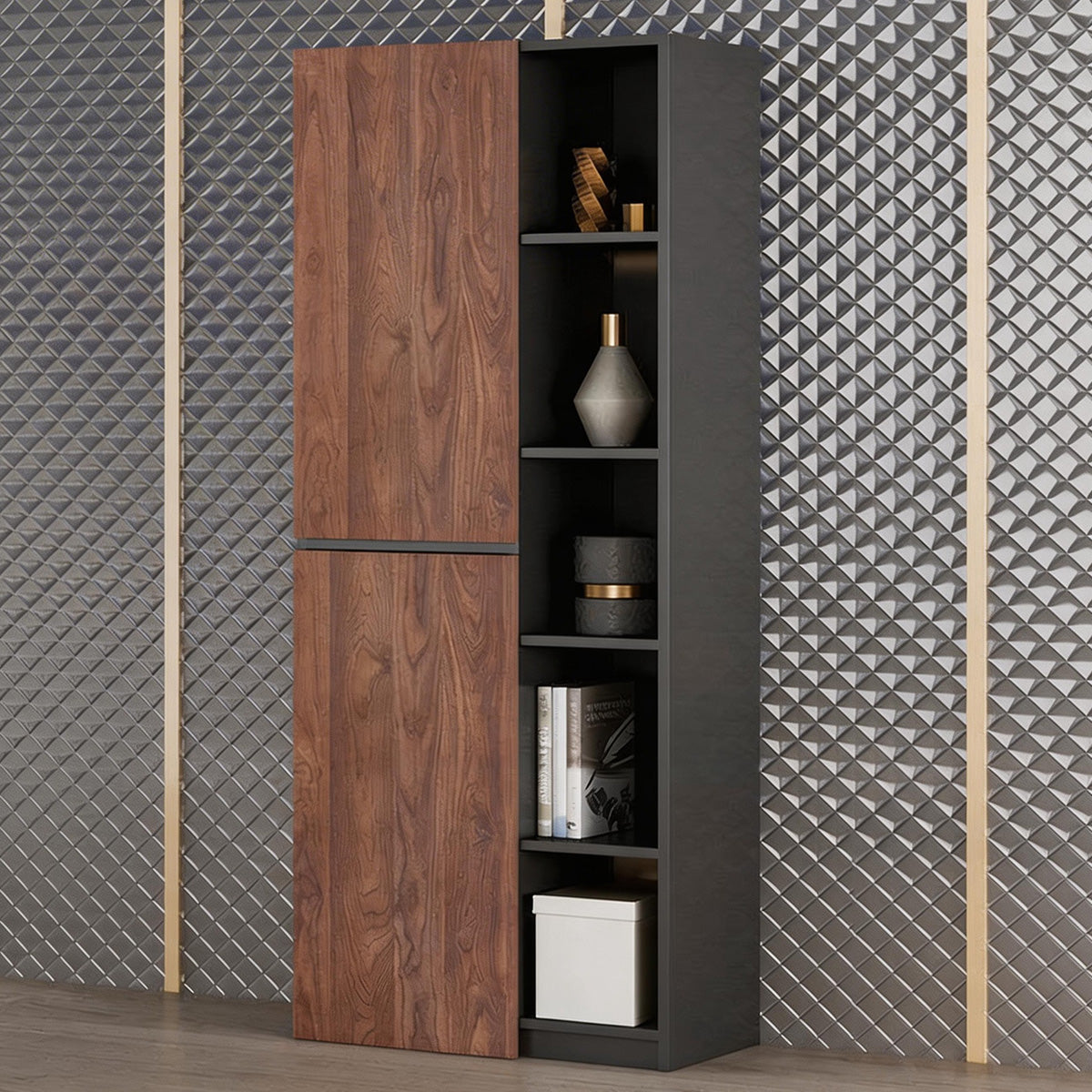 Storage Cabinet, angled product view, Solid Wood Storage Cabinet With Multi-Zone Storage & Refined Design finish, for office storage space, office...