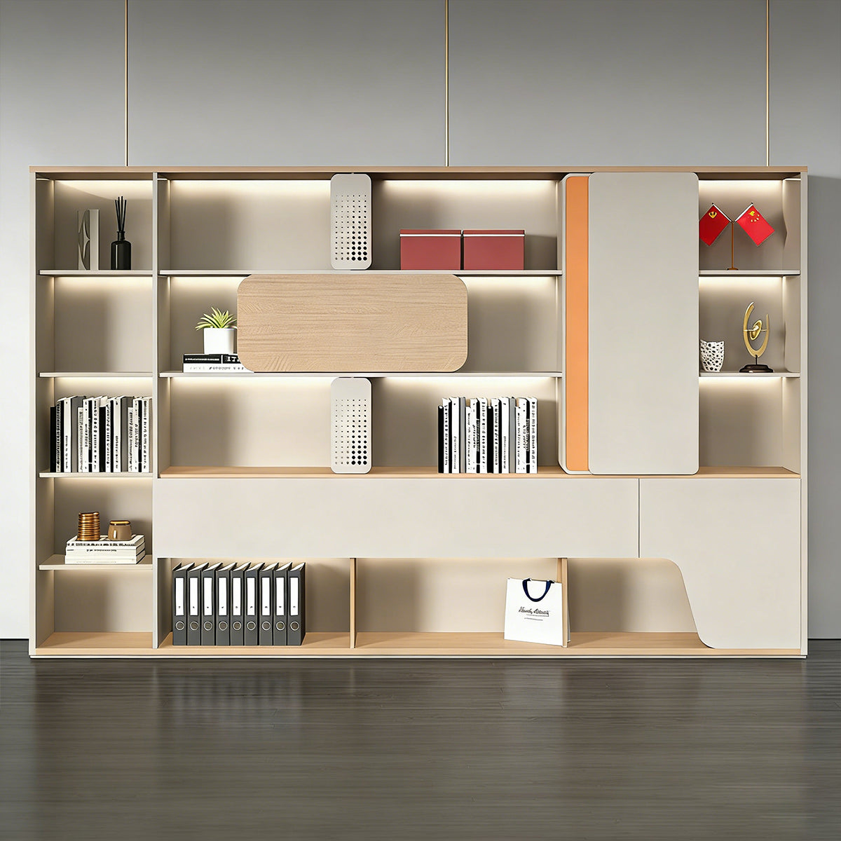 Sleek Storage Cabinet with LED Lighting for Organized Offices