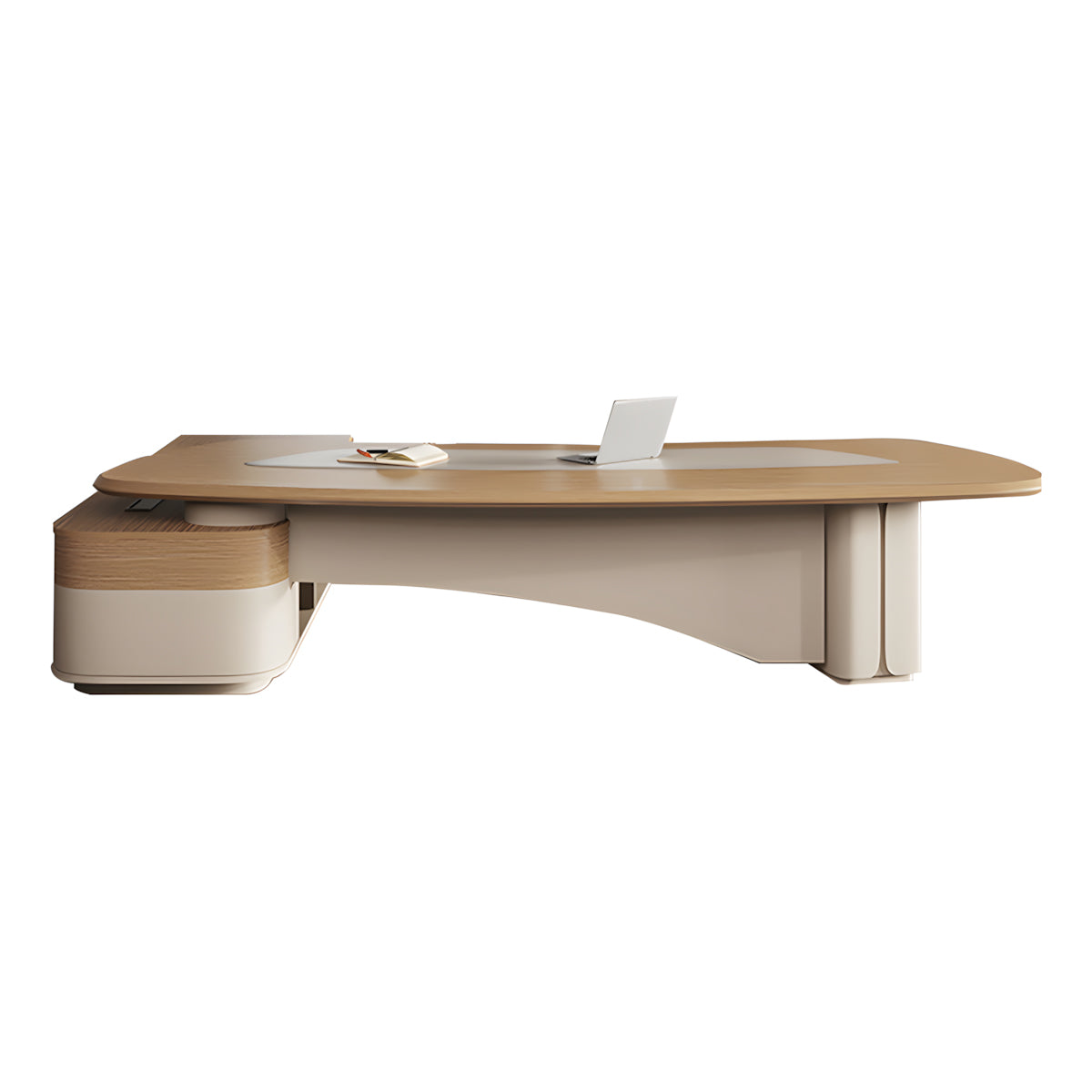 Modern Minimalist L-Shaped Executive Desk 71–126 in Wide with Cable Management, Built-In Power Outlets, Lockable Drawers & Solid Wood