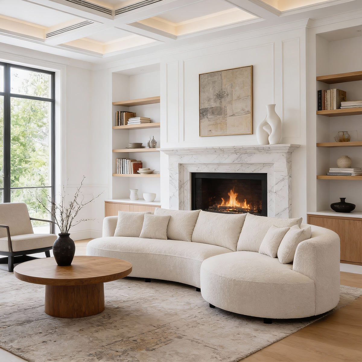 Modern Sherpa Lounge Sofa with Curved Backrest for Living Rooms & Reception Areas