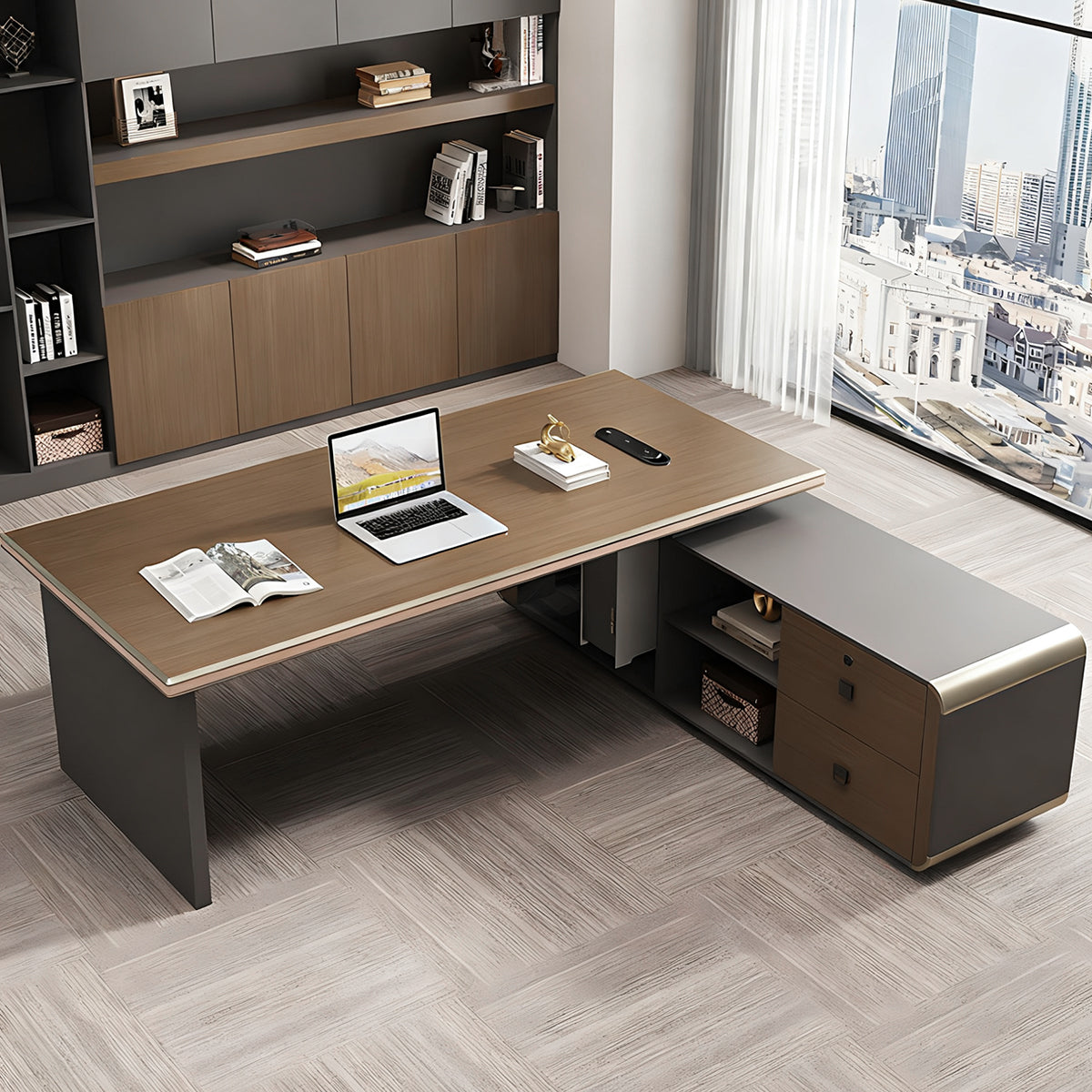 Premium Executive Office Desk with Cable Management and USB Fan, Eco-Friendly