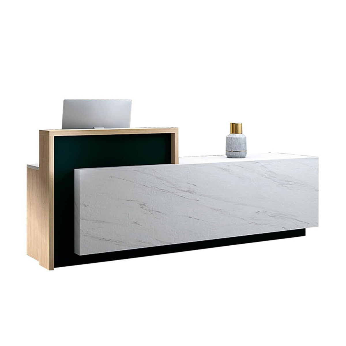 Reception Desk 71–126 in Wide with File Drawers & Marble Top