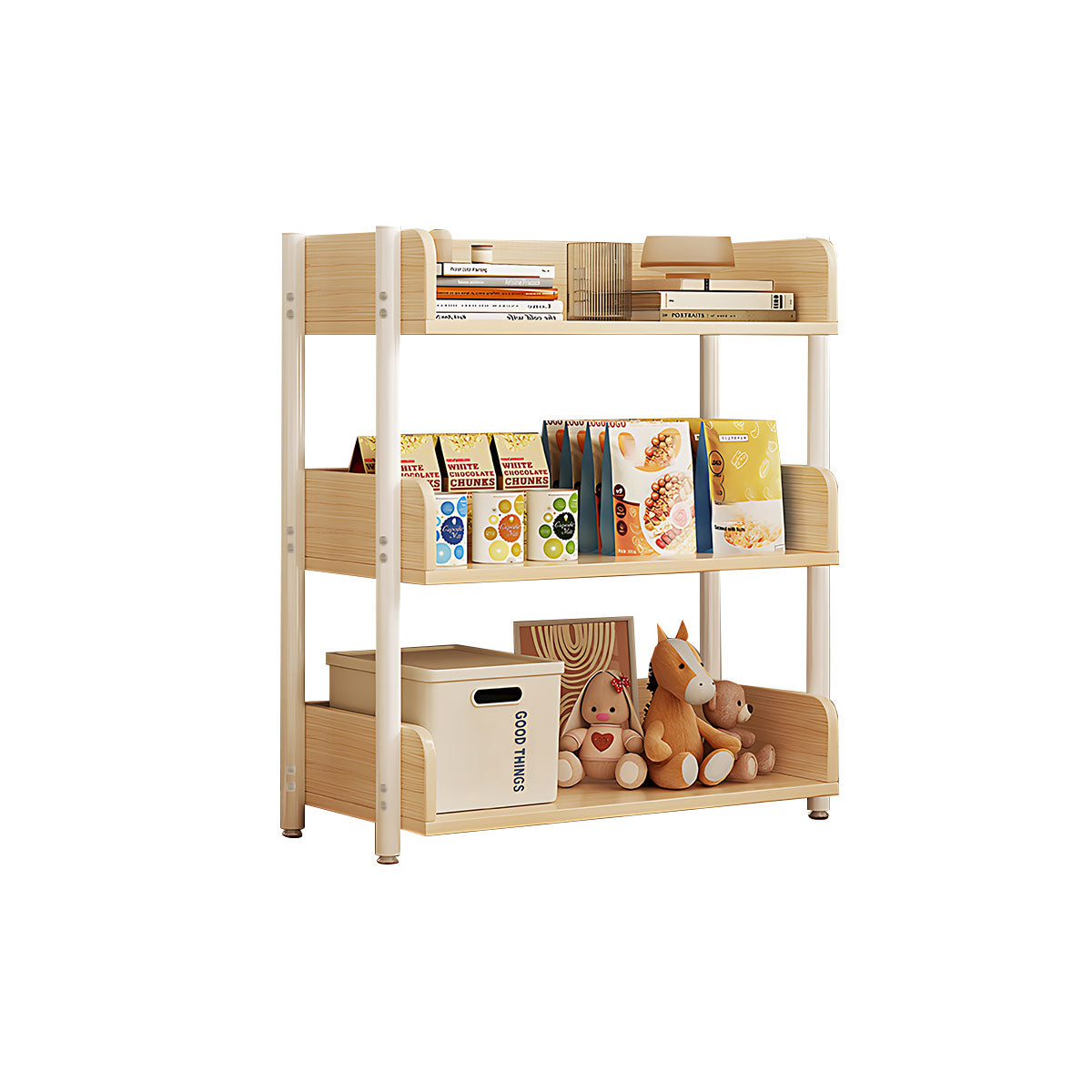 Minimalist Wood Bookshelf with Multi-Layer Storage and Anti-Fall Panels