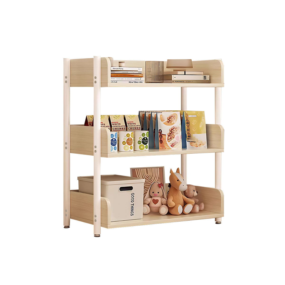 Minimalist Wood Bookshelf with Multi-Layer Storage and Anti-Fall Panels