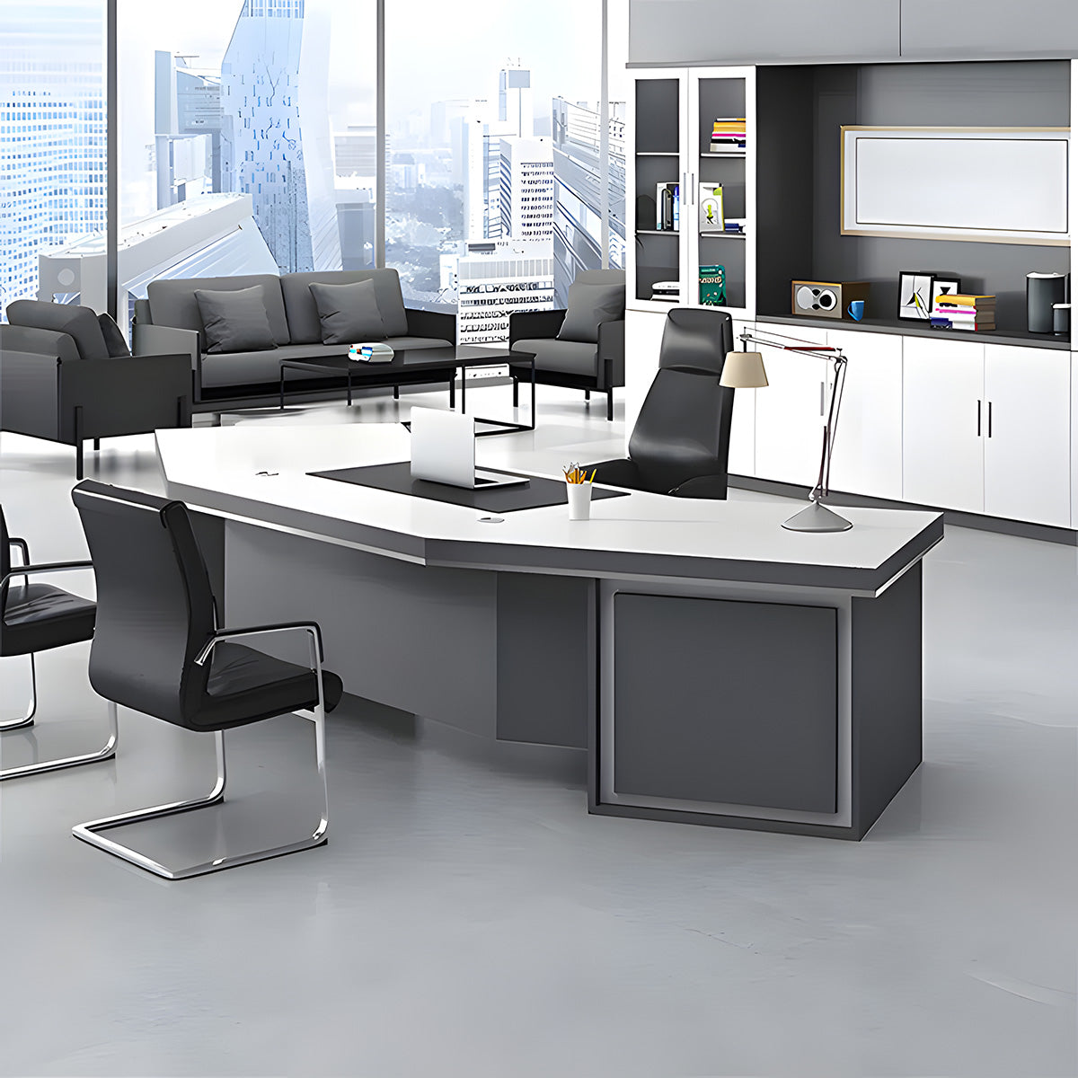 Wrap-around Modern Executive Desk with Two-tone Design