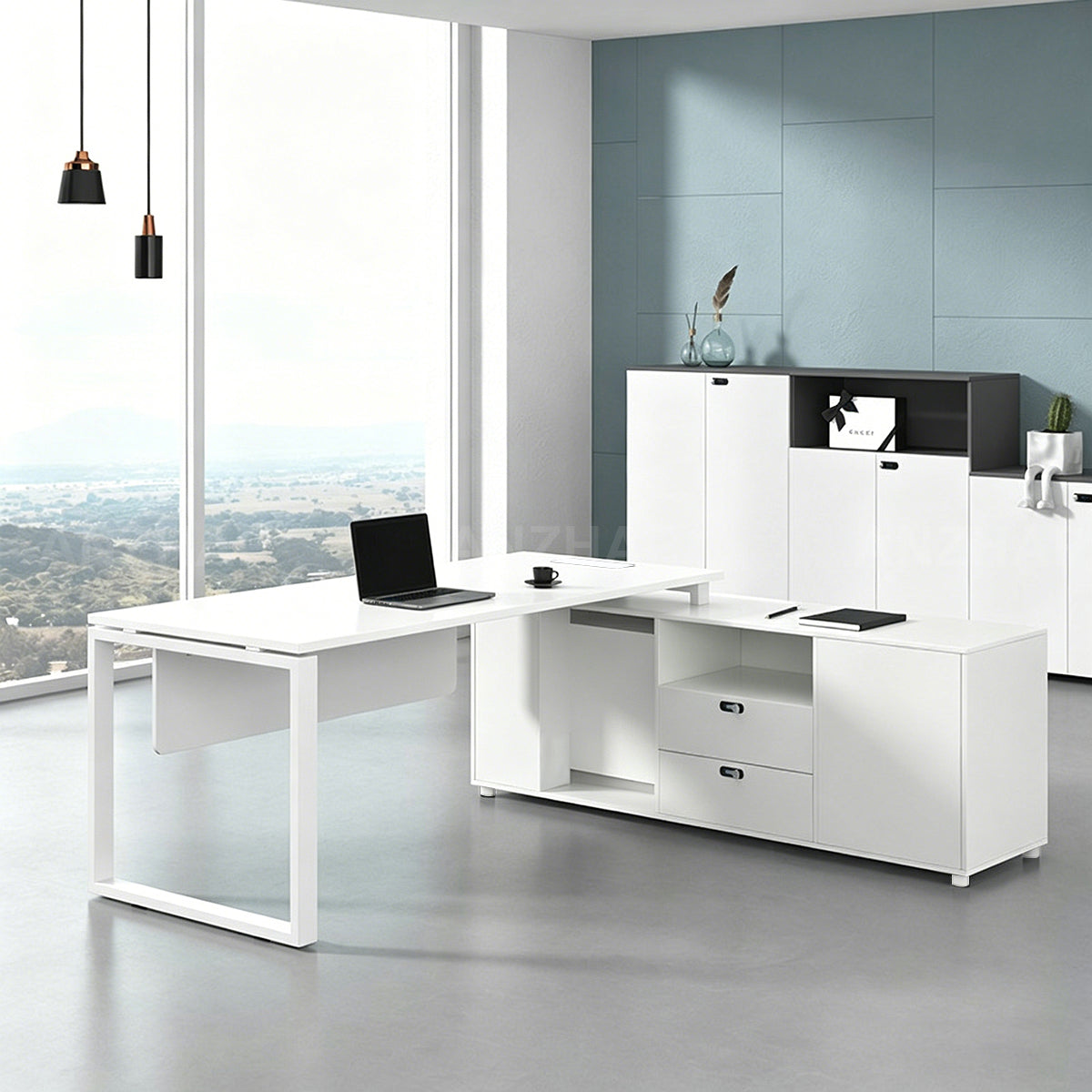Office Desk, angled product view, for executive office workspace, modern executive office furniture