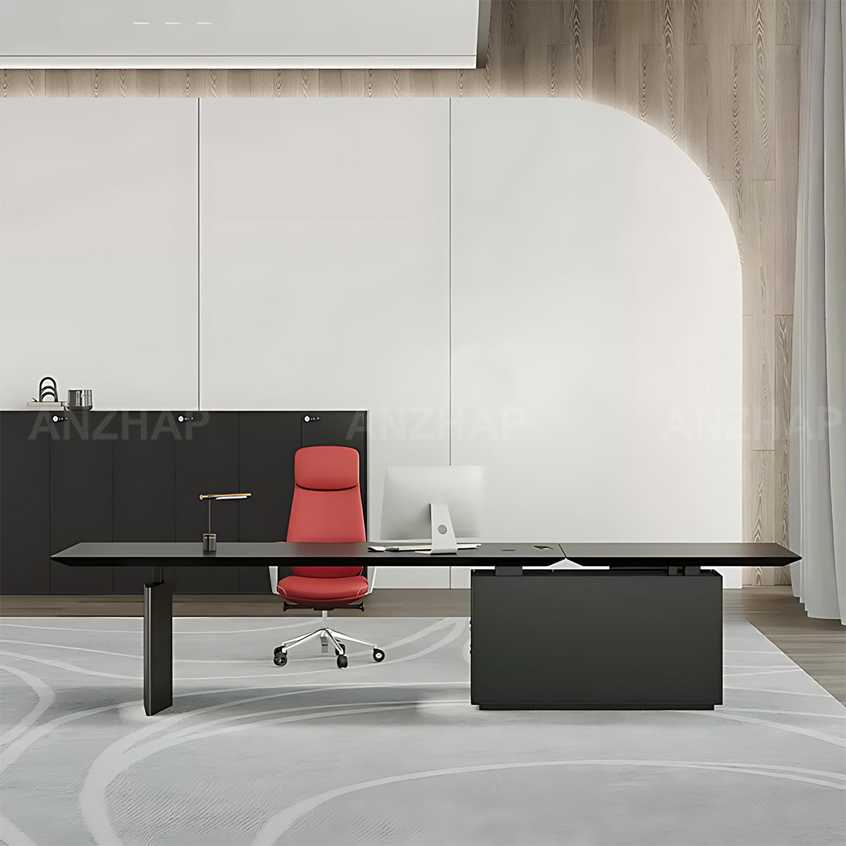 Electric Height-Adjustable Executive Desk with Wireless Charging and Fingerprint Storage