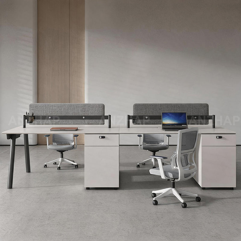 Spacious Office Desk with Built-In Power Outlets, Privacy Panel, CPU Compartment & Storage