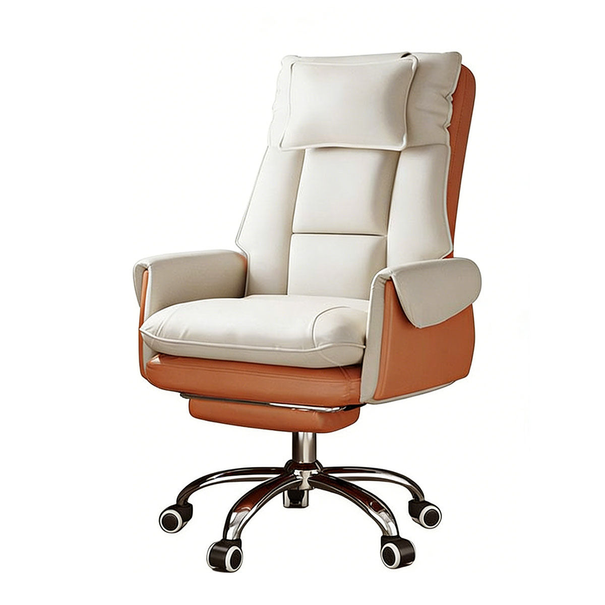 Reclining Executive Chair With Pillow, White + Orange With Footrest Steel, White + Orange finish, for office workstation, ergonomic office furniture