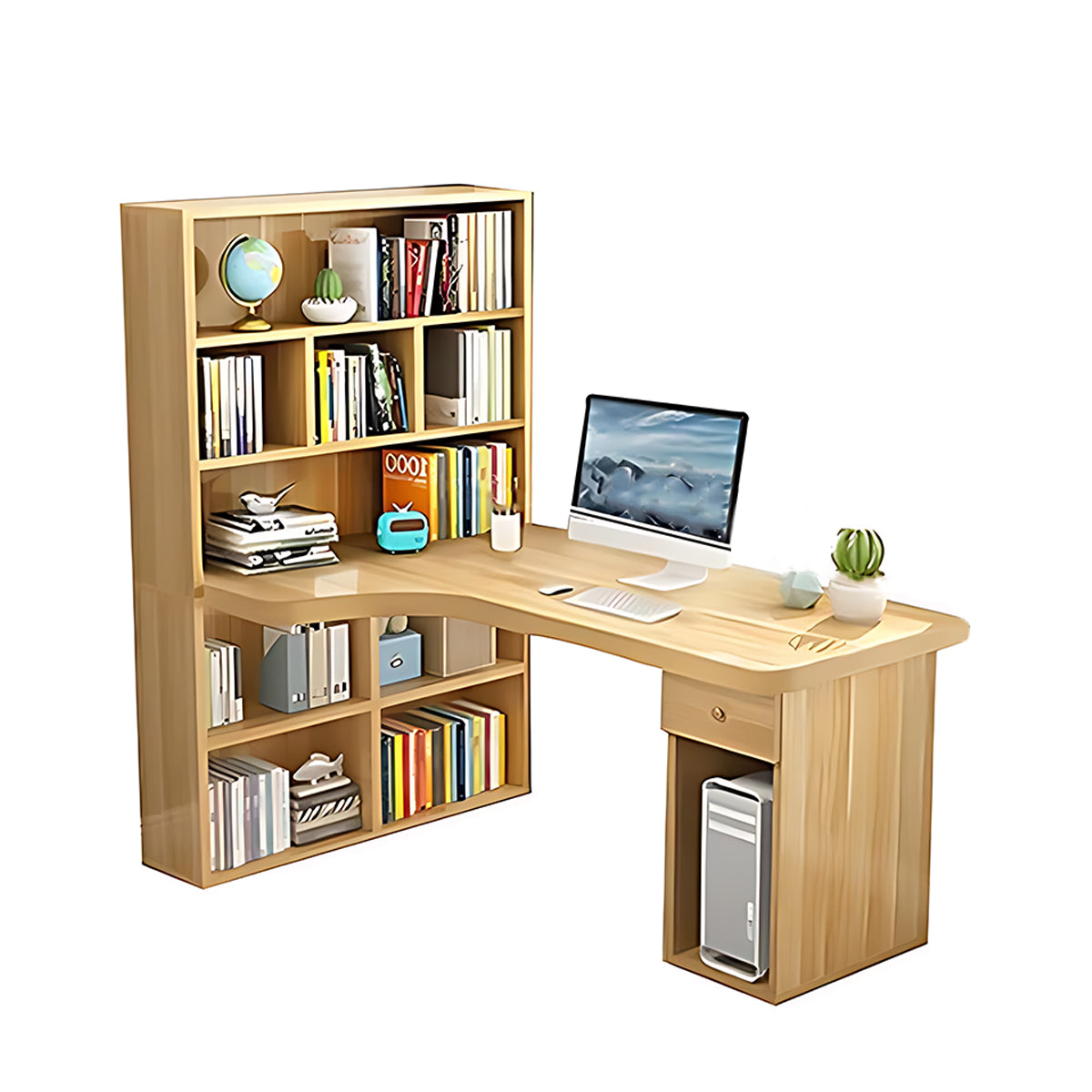 Modern L-Shaped Office Desk with Bookshelf & Eco-Friendly Materials