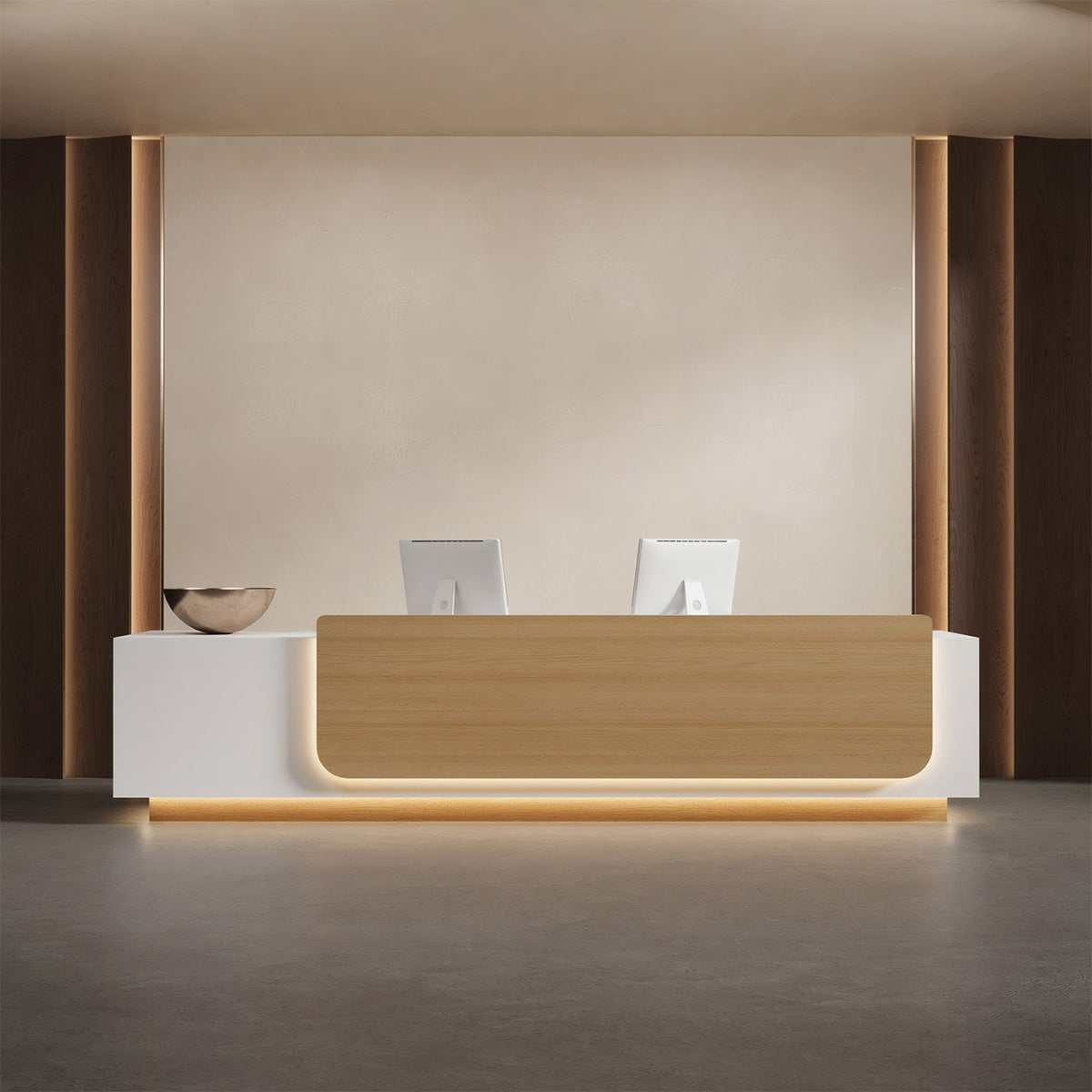Classic Front Desk with Front Panel for Hotels and Offices