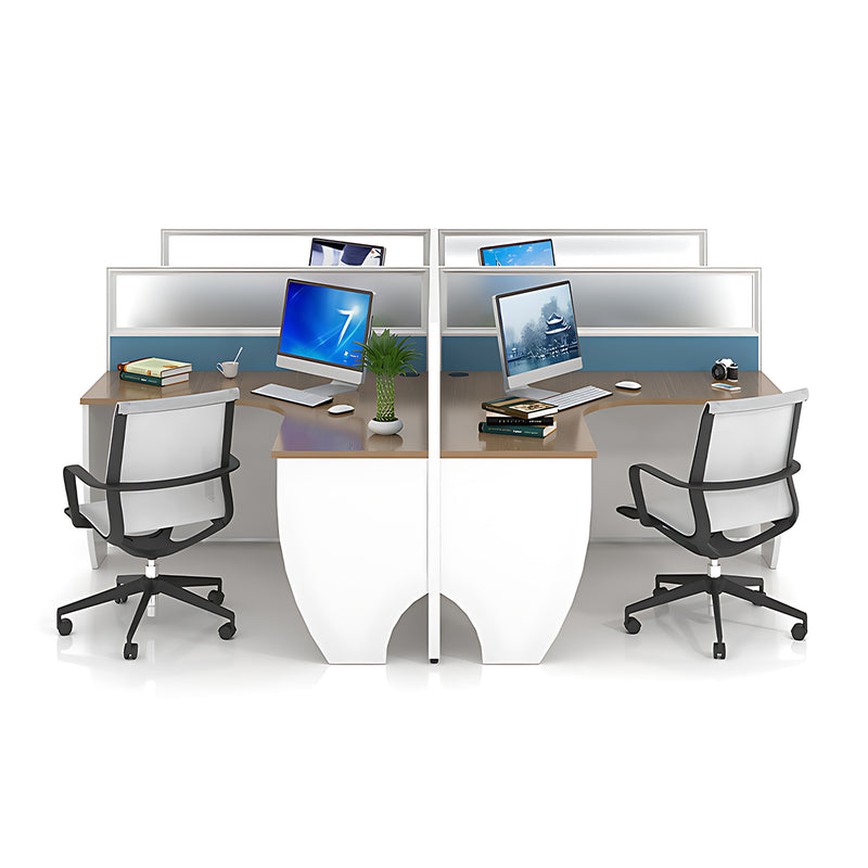 Minimalist and Stylish Employee Desk with Sturdy Legs and Semi-Transparent Partition Screen