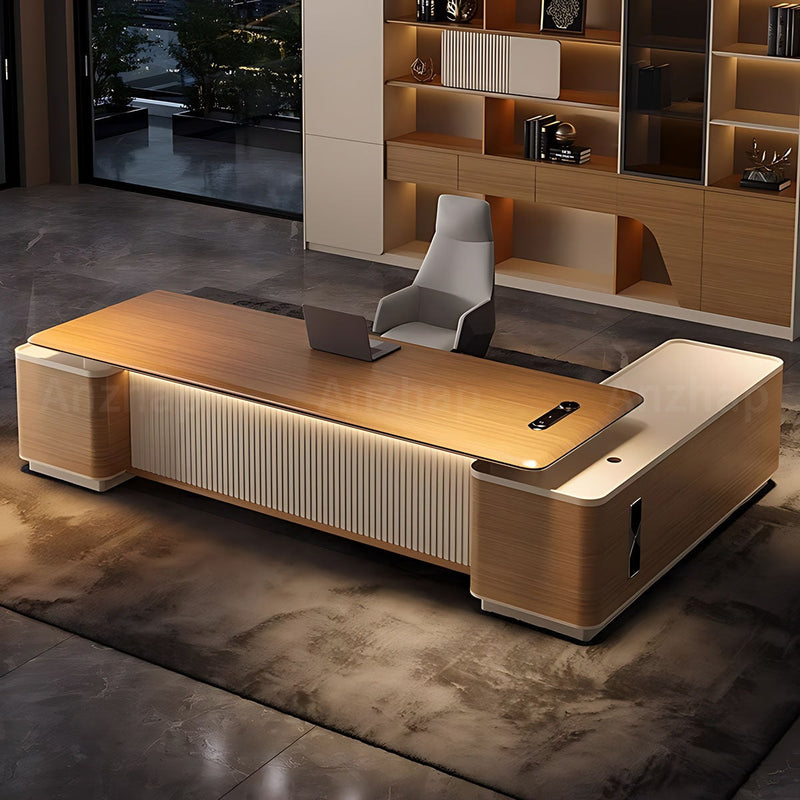 L-Shaped Executive Desk with Premium Grommet Box and Scratch-Resistant Thick Surface