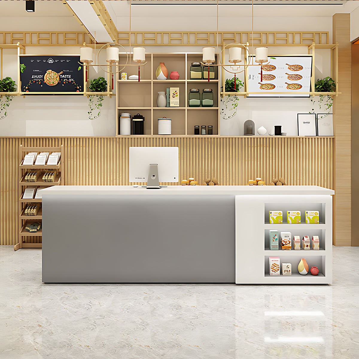 Contemporary Chic Space-Saving Reception Desk with Display Shelf Design