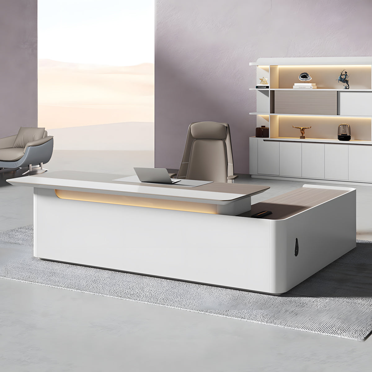 Modern Executive Office Desk with Cabinet Storage and Cable Management（Stock Items）