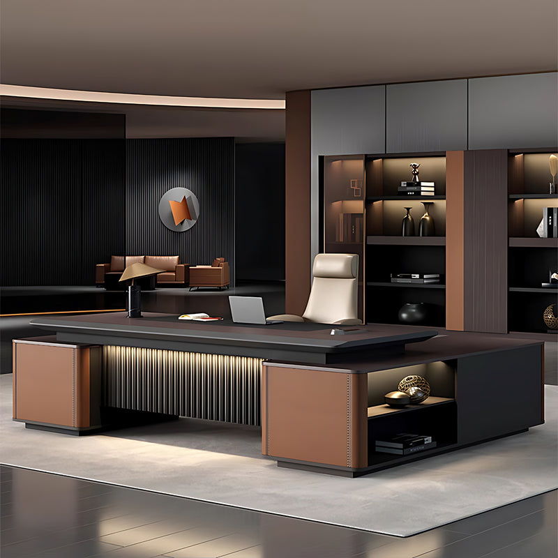 Modern Minimalist Executive Desk With Large Storage Space and Lockable Drawers