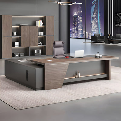 Minimalist Office Executive Desk with Side Storage Cabinet for Managers