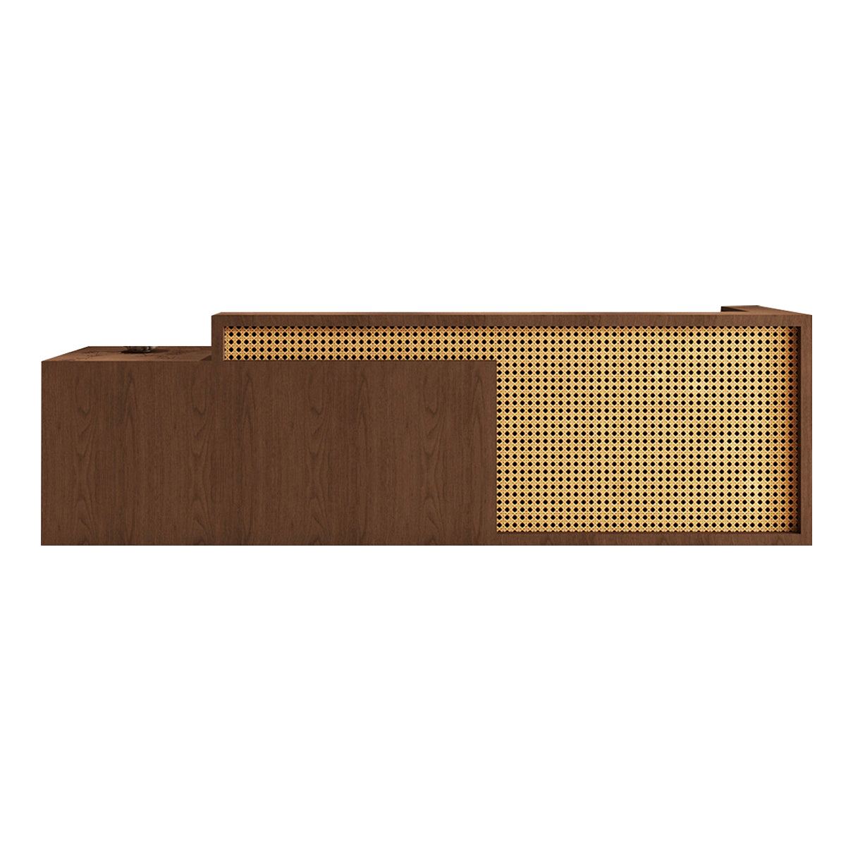 Reception Desk, Walnut Left Transaction Counter, Walnut finish, L59" x W24" x H39", for reception area or front office, commercial reception furniture