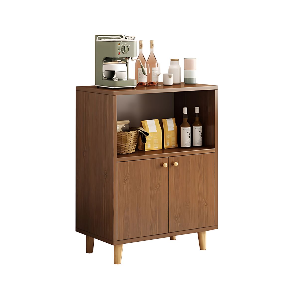 Refined Scratch-Resistant Sideboard with Open Storage and Drawers