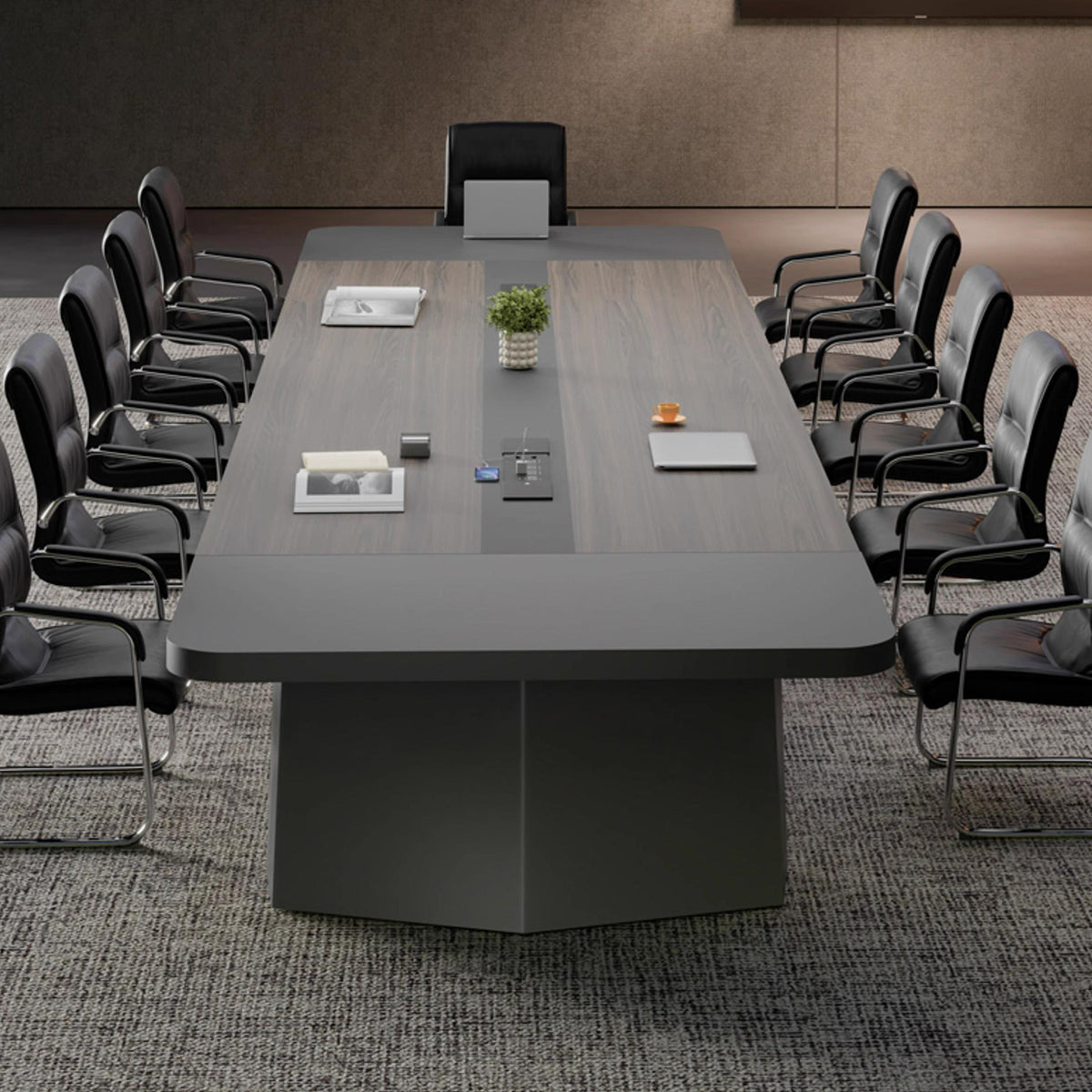 Modern Elegant Two-Tone Conference Table with Sturdy Angled Legs and Spacious Surface
