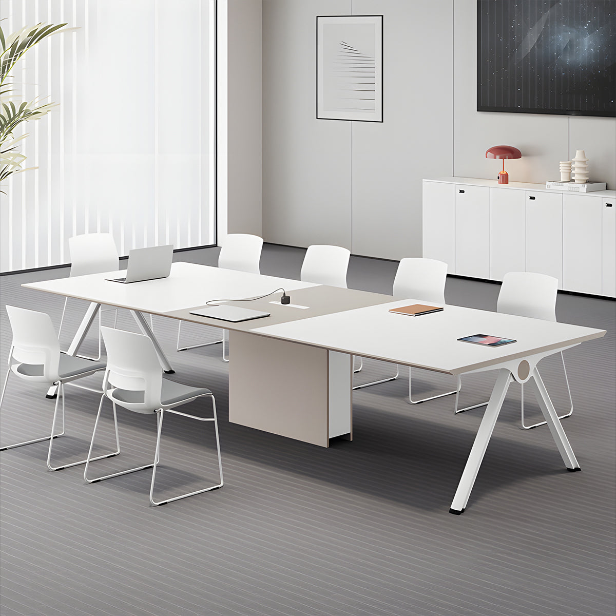 Modern Rectangular Conference Table with Triangular Support Legs