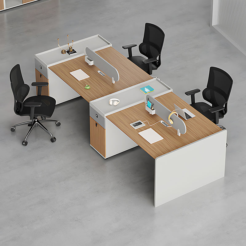 Modern Efficient Office Desk in Natural and Gray Tones with Desktop Privacy Panel