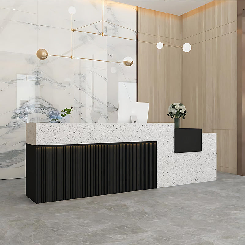 Modern Premium Reception Desk with Thick Desktop and Solid Wood Drawers
