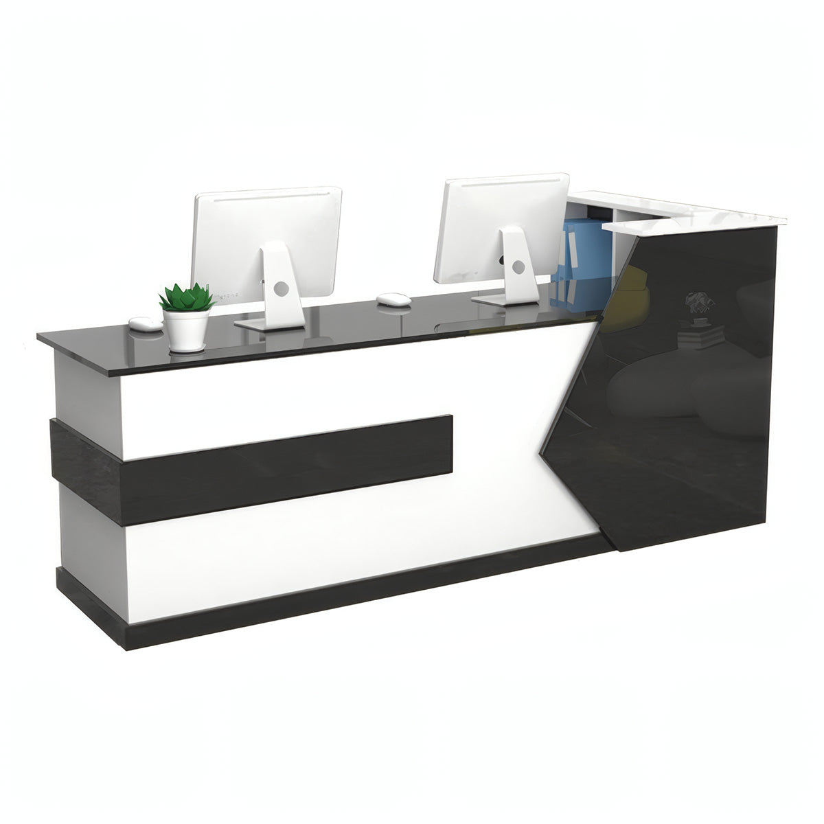 Modern Reception Desk 39–87 in Wide with Lockable Drawers, Transaction Counter, Steel Frame & Solid Wood