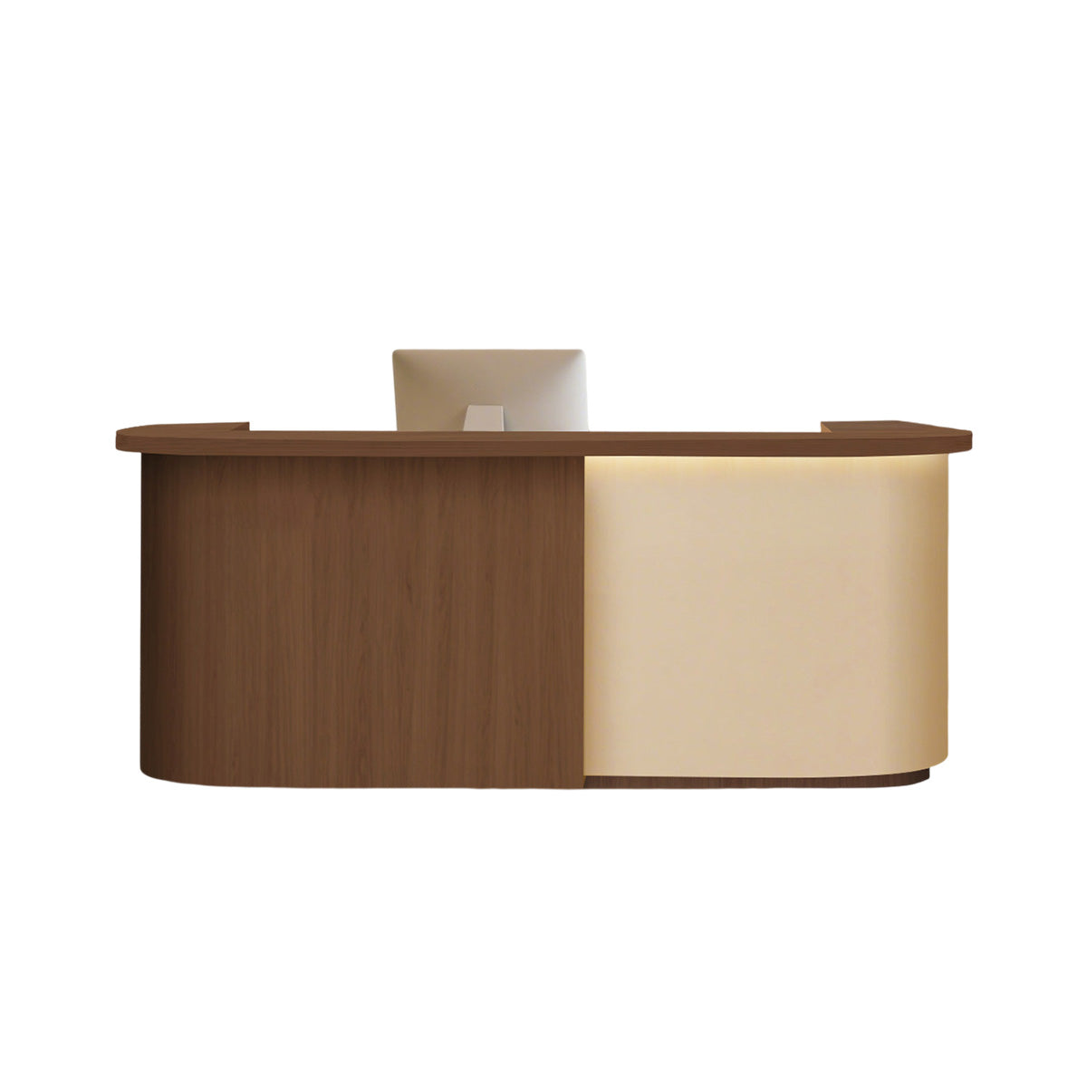 Modern Two-Tone Reception Desk with LED Accent Lighting & Storage for Front Desk Areas