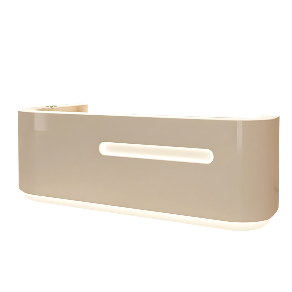Modern High-Gloss Reception Desk with LED Accent Lighting and Lockable Storage