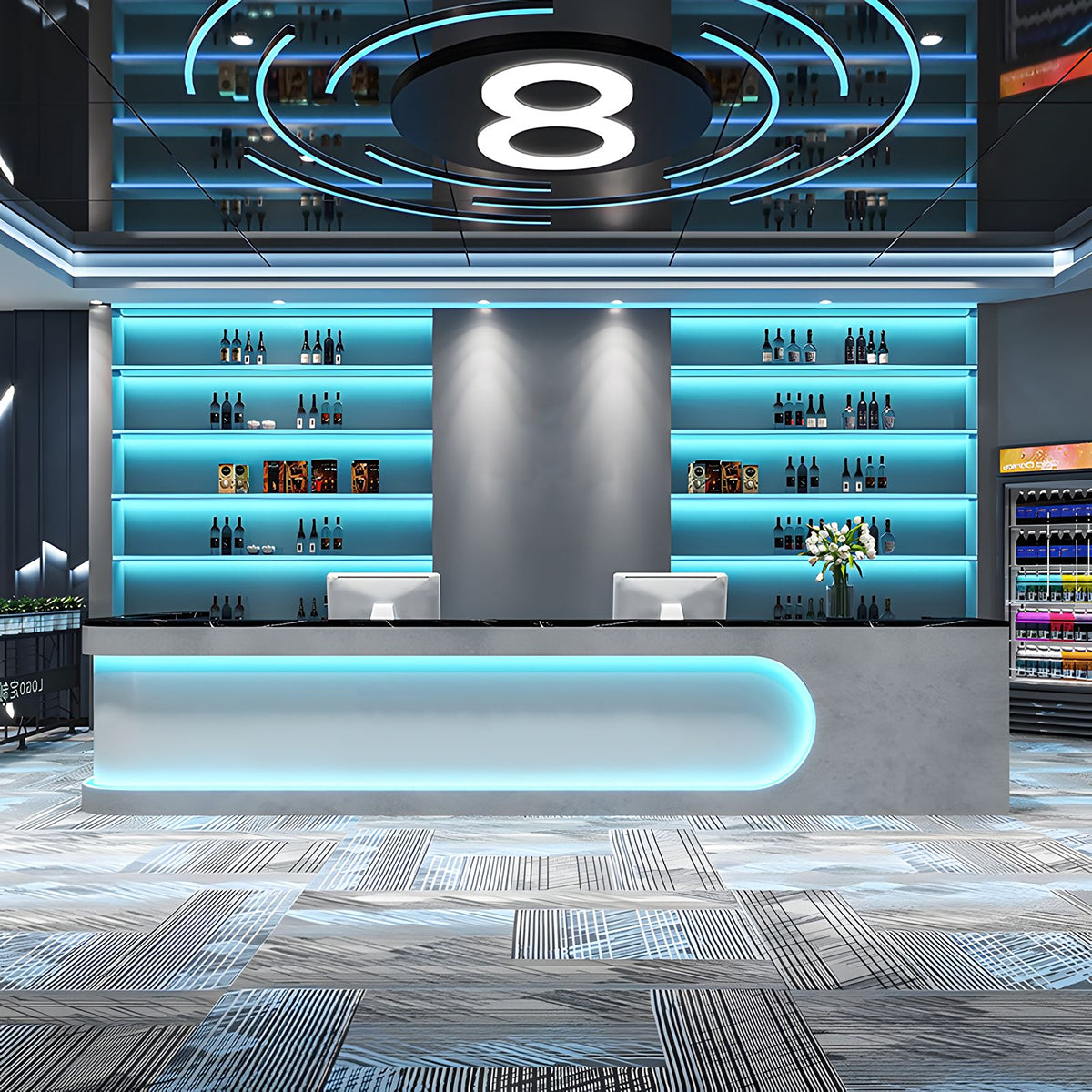 Sophisticated and Stylish L-Shaped Reception Desk with Elegant Light Strip Design and Thick Desktop
