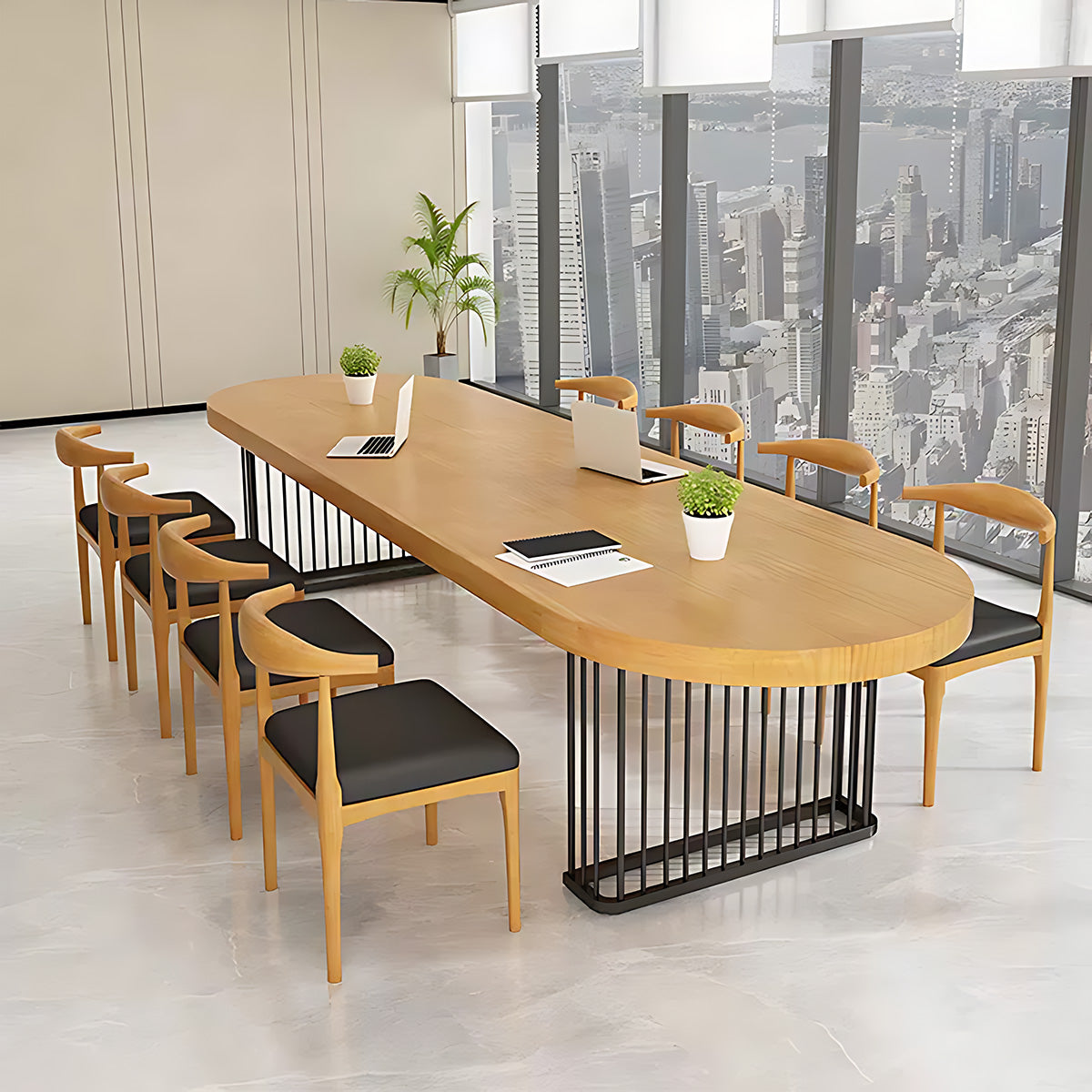 Oval Solid Wood Conference Table Simple Modern Log Long Table