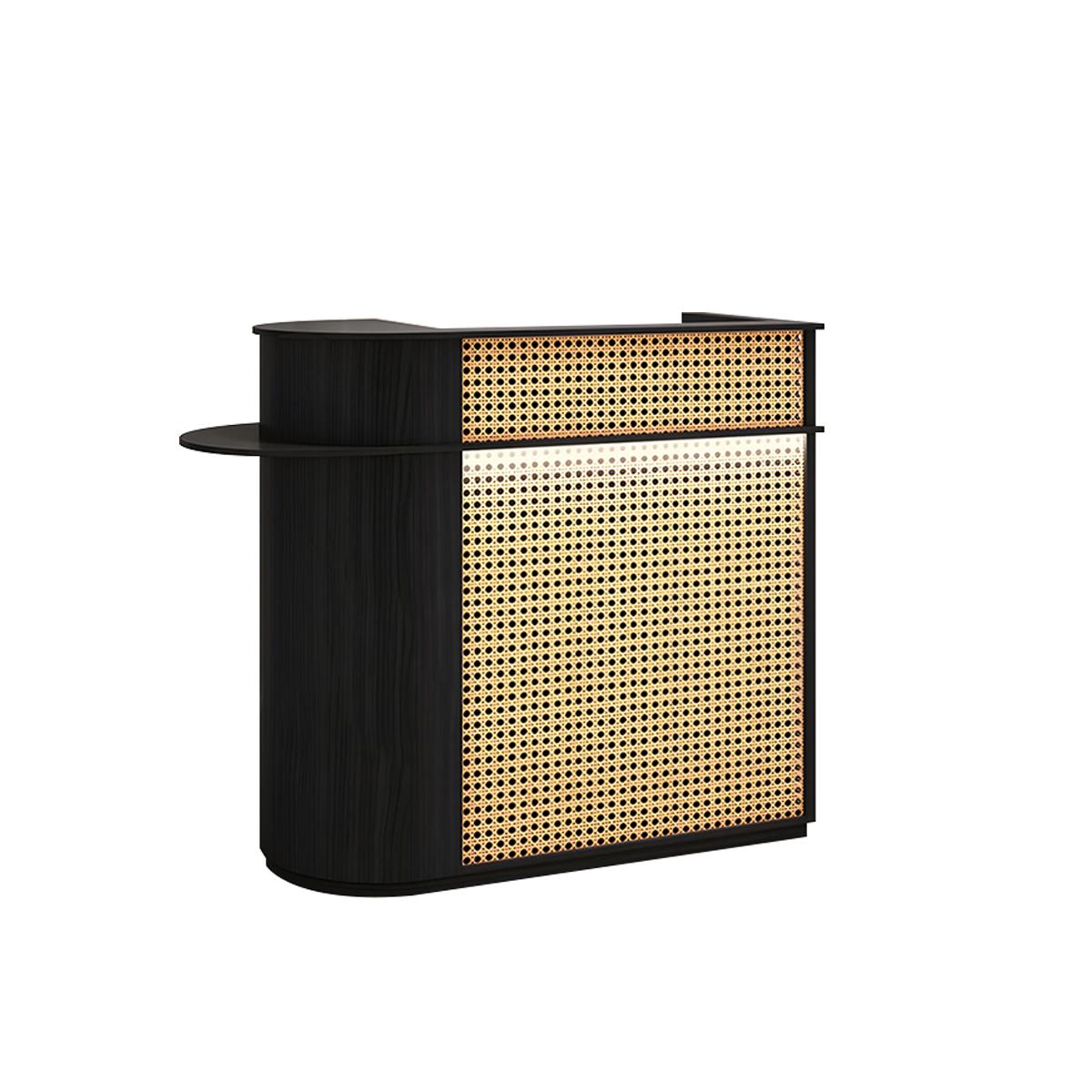 Rattan Reception Desk with LED Strip Lockable Drawer Storage High Density Board