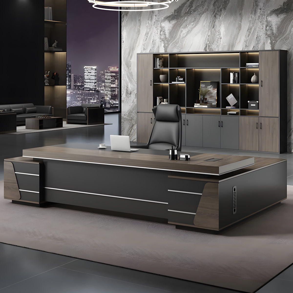 Modern L-shaped Executive Desks with Side Storage Cabinet