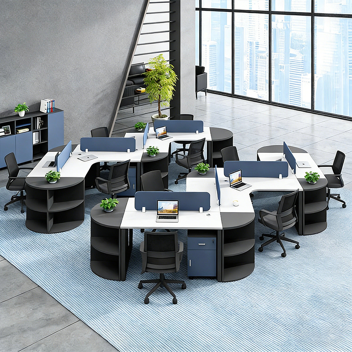 Spacious Office Desk with Privacy Panel and Cable Management