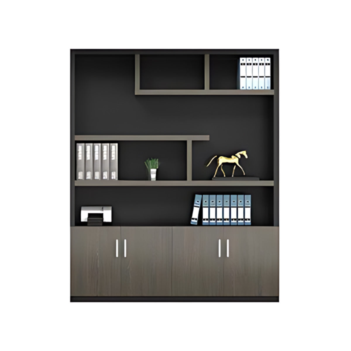 Modern Office Storage Cabinet with Wardrobe, Drawers & Display Shelves