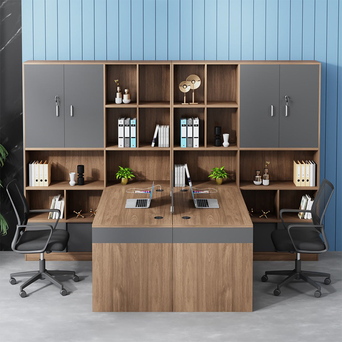 Space-Saving Office Desk with Privacy Panel and Storage for Open Offices