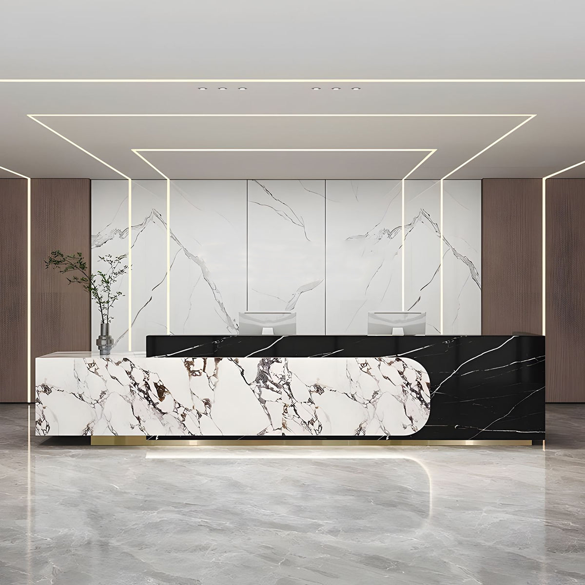 Luxury Modern Natural Stone Reception Desk Storage Drawers Cabinets