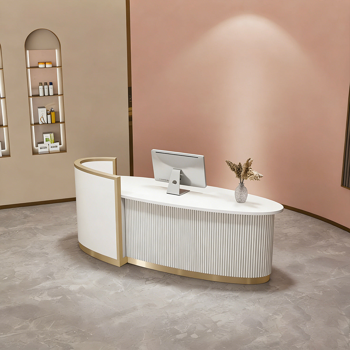 Refined Curved Reception Desk for Offices and Hotel Lobbies