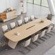 Minimalist Spacious Beige Conference Table with Hollow LED Light Strip and Sturdy Legs