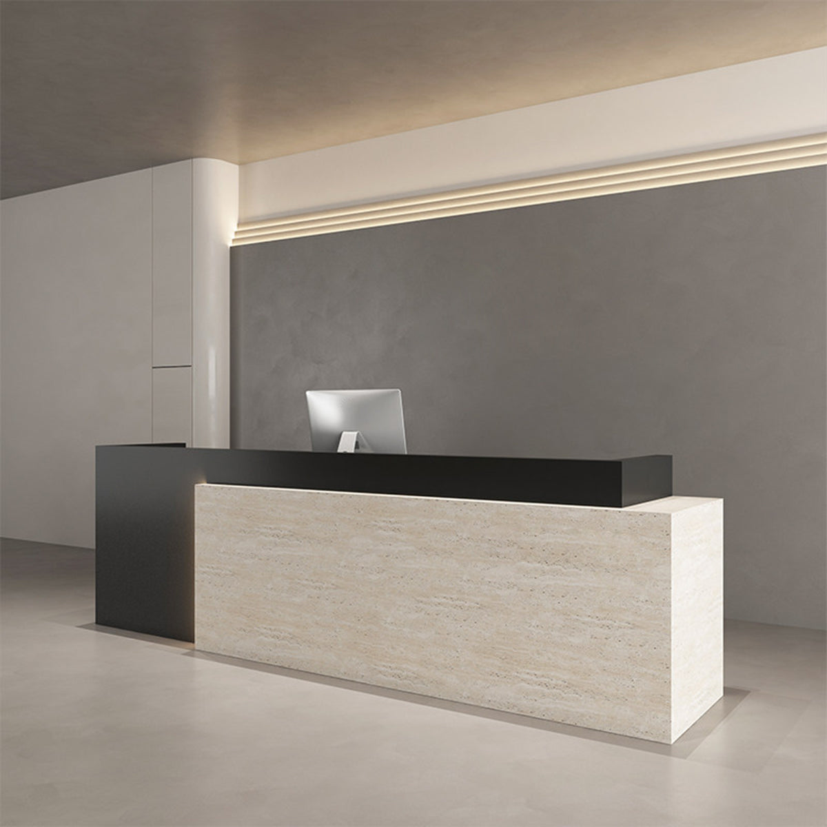 Modern Reception Desk with LED Accent Lighting, Custom Logo & Lockable Storage