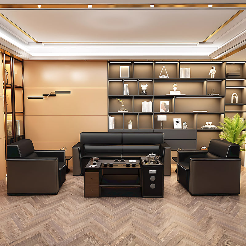 Sleek and Stylish Black Leather Backrest Sofa with Sturdy Base Design