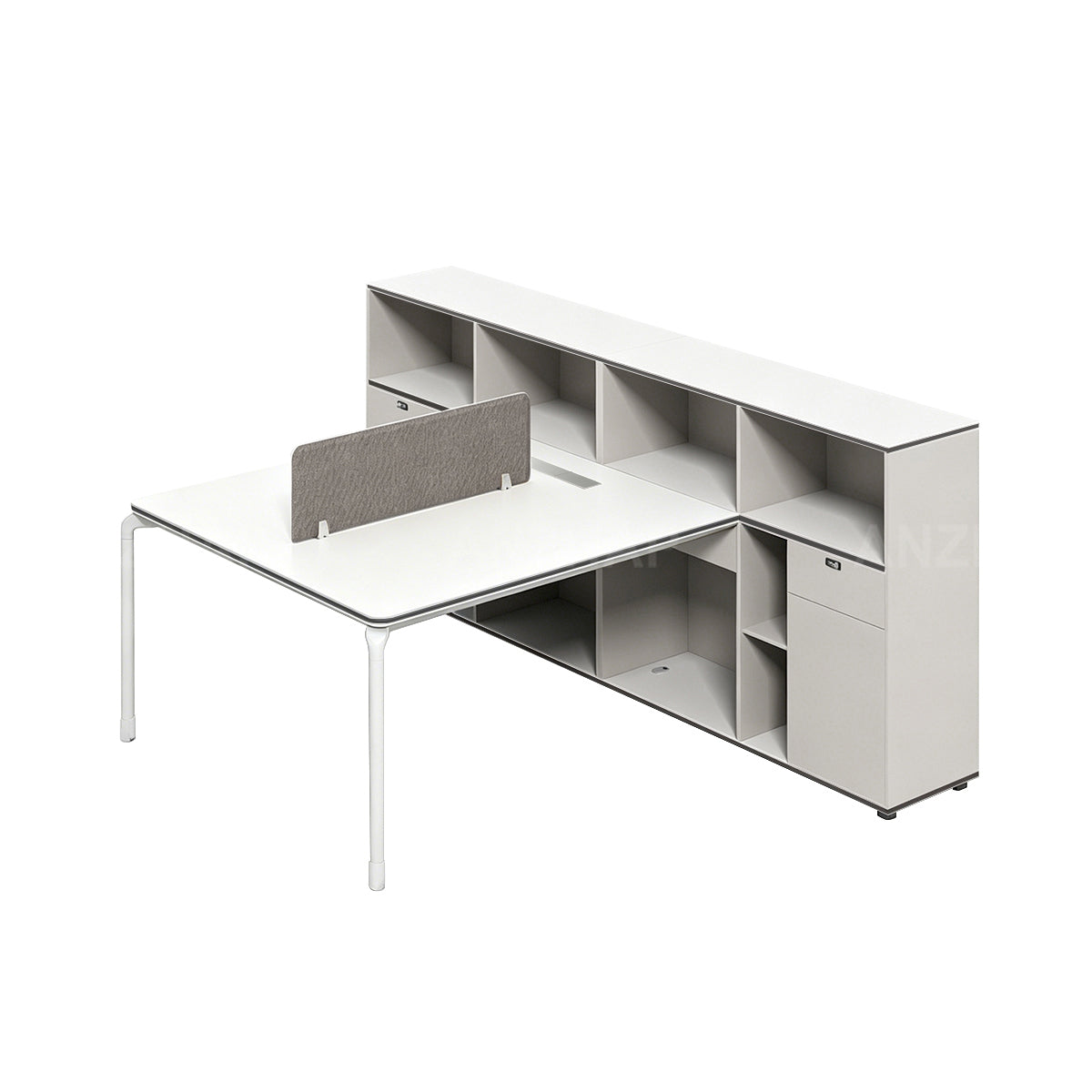 Office Desk with Large Side Cabinet, Fabric Privacy Panel and Built-In Power Outlet