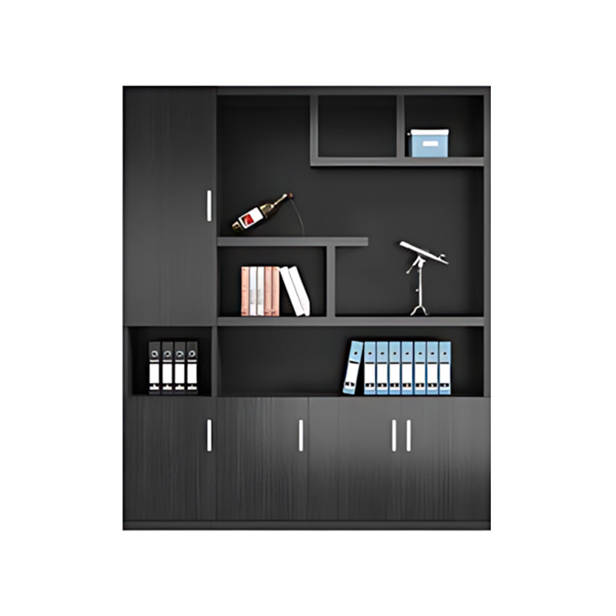Modern Office Storage Cabinet with Wardrobe, Drawers & Display Shelves