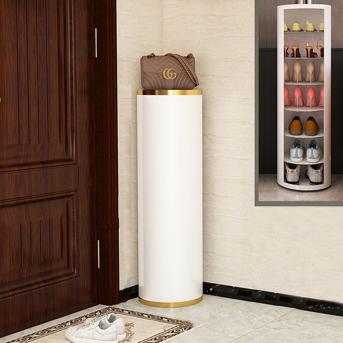 Minimalist Elegant Cylindrical Rotating Shoe Cabinet