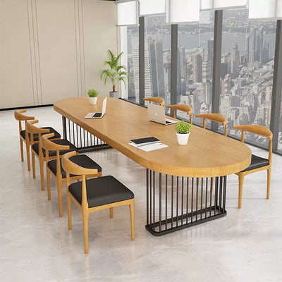 Oval Solid Wood Conference Table Simple Modern Log Long Table