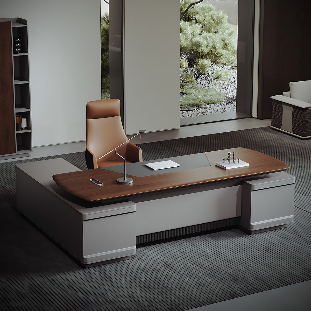 Luxury L-Shaped Executive Desk with Cable Management, Suitable for Office Workspaces